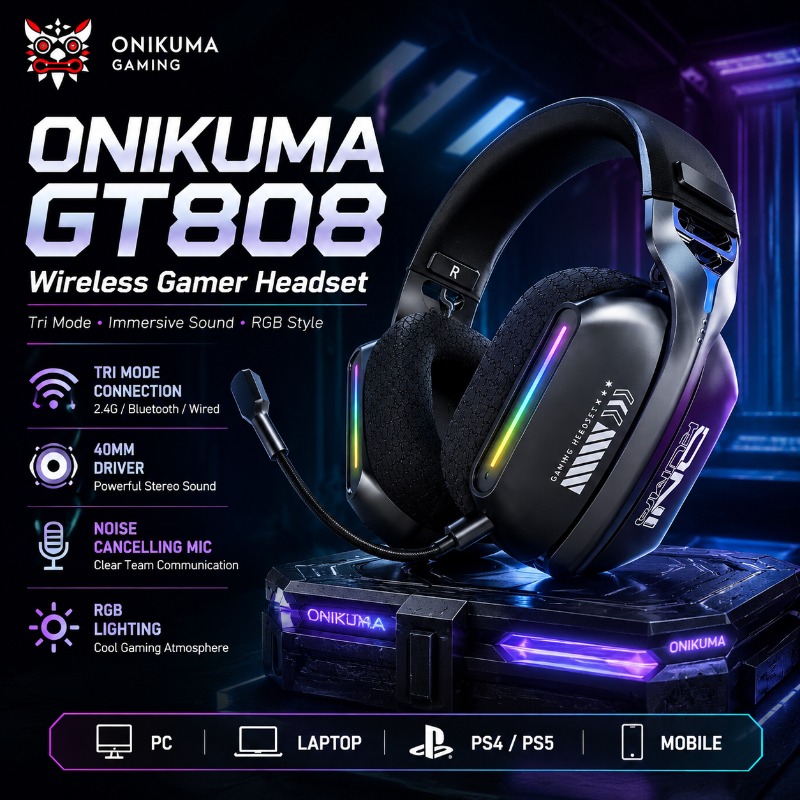 Venom Gaming Accessories - ONIKUMA GT808 Draadloze Gaming Headset Tri