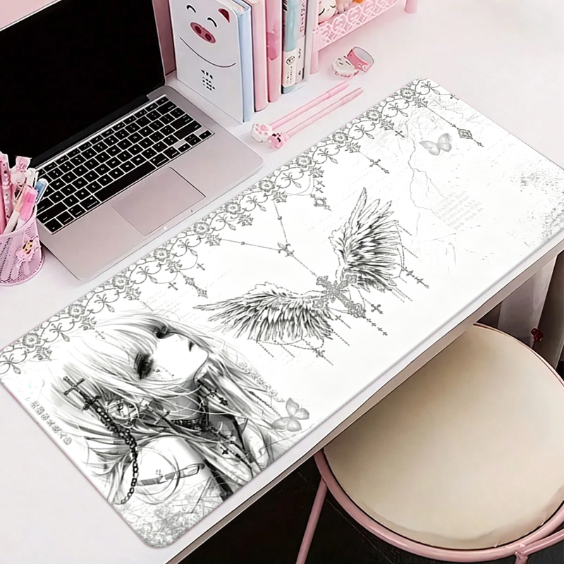 Gaming Accessories Keyboards - Leren muismat Zwart Wit Anime Esthetiek